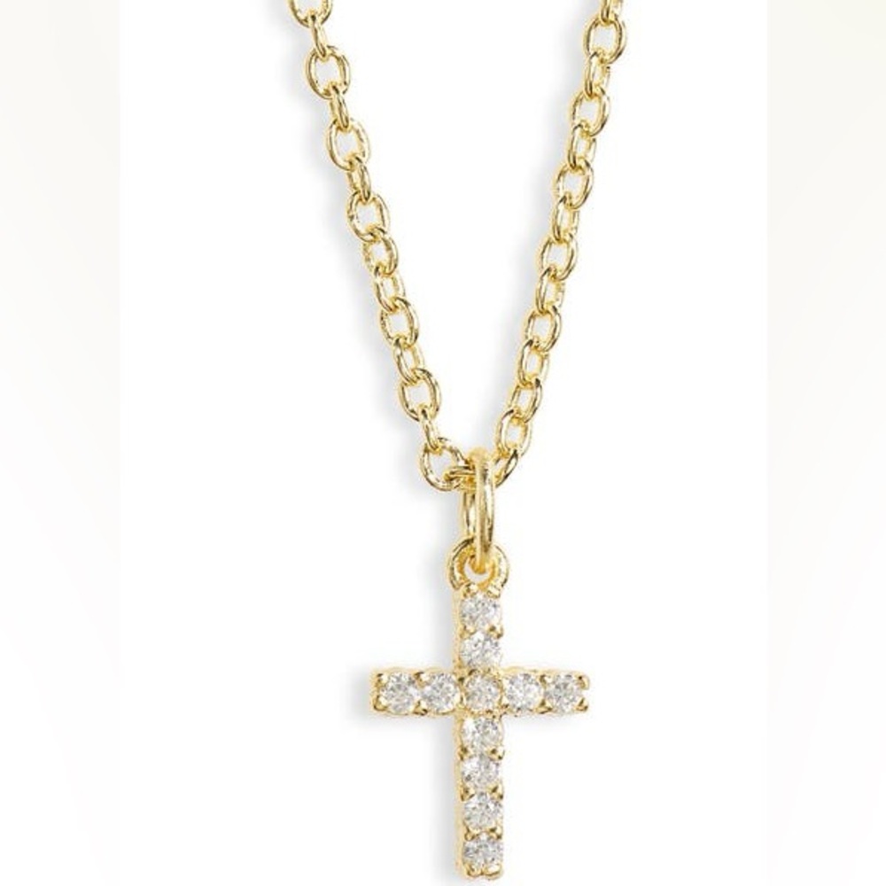 ARGENTO VIVO GOLD PLATED STERLING SILVER CUBIC ZIRCONIA CROSS 16” - 18” NWT